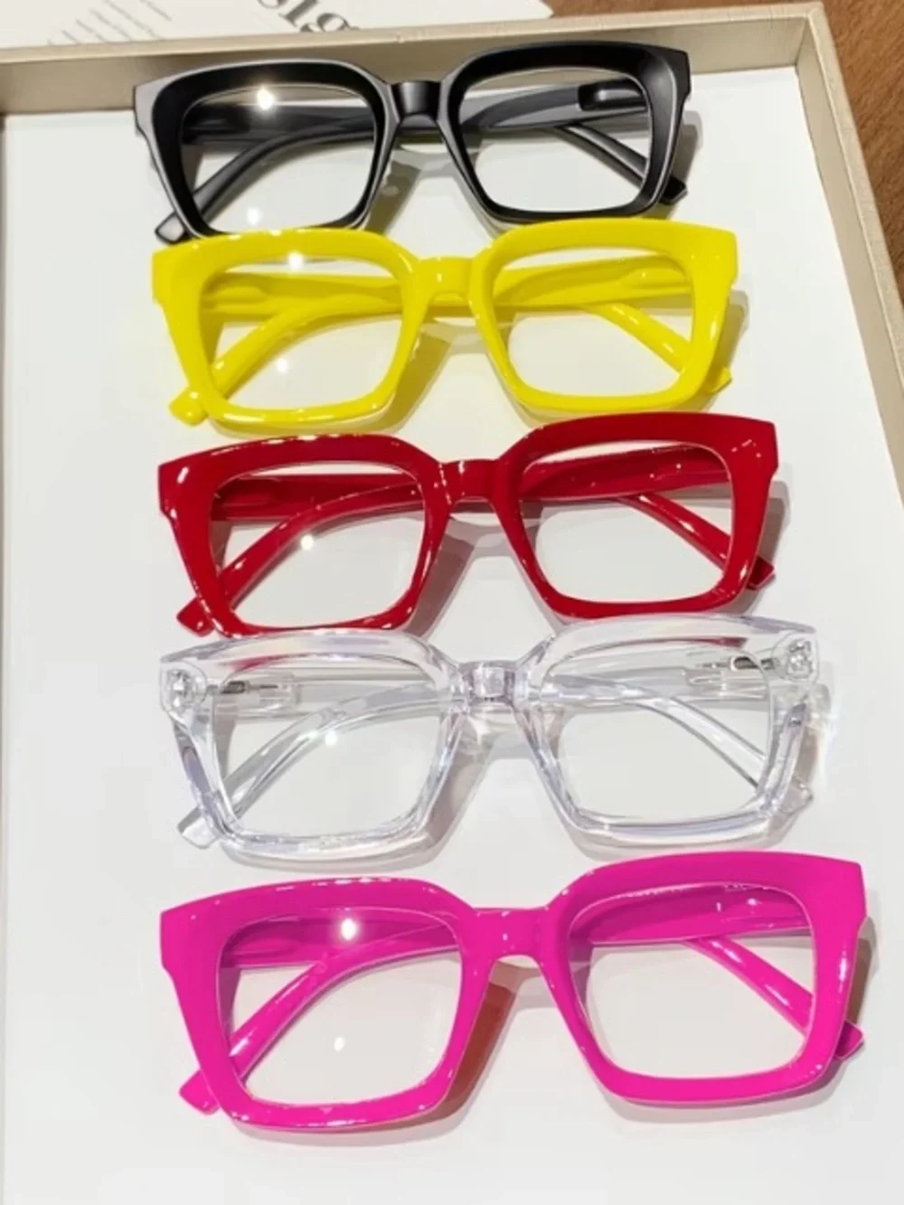 Square UV Light Frame Eyeglasses: Black, Yellow, Red, Clear, Pink (Choice of 1)